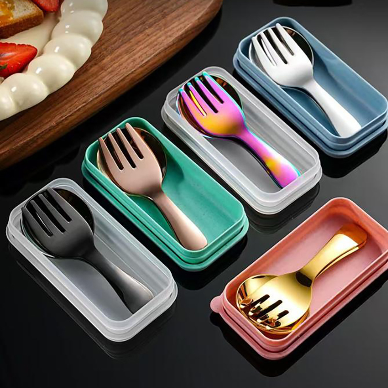 Kids Outdoor Dining Set - Stainless Steel Portable Utensil Set Short