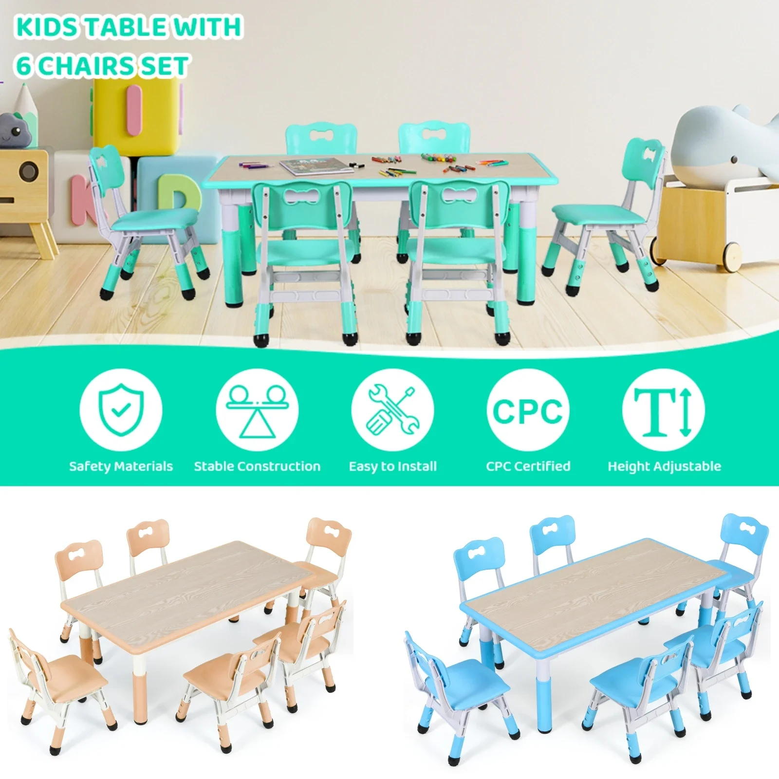 Kids Outdoor Table And Chairs - Kids Table and 6 Chairs Set