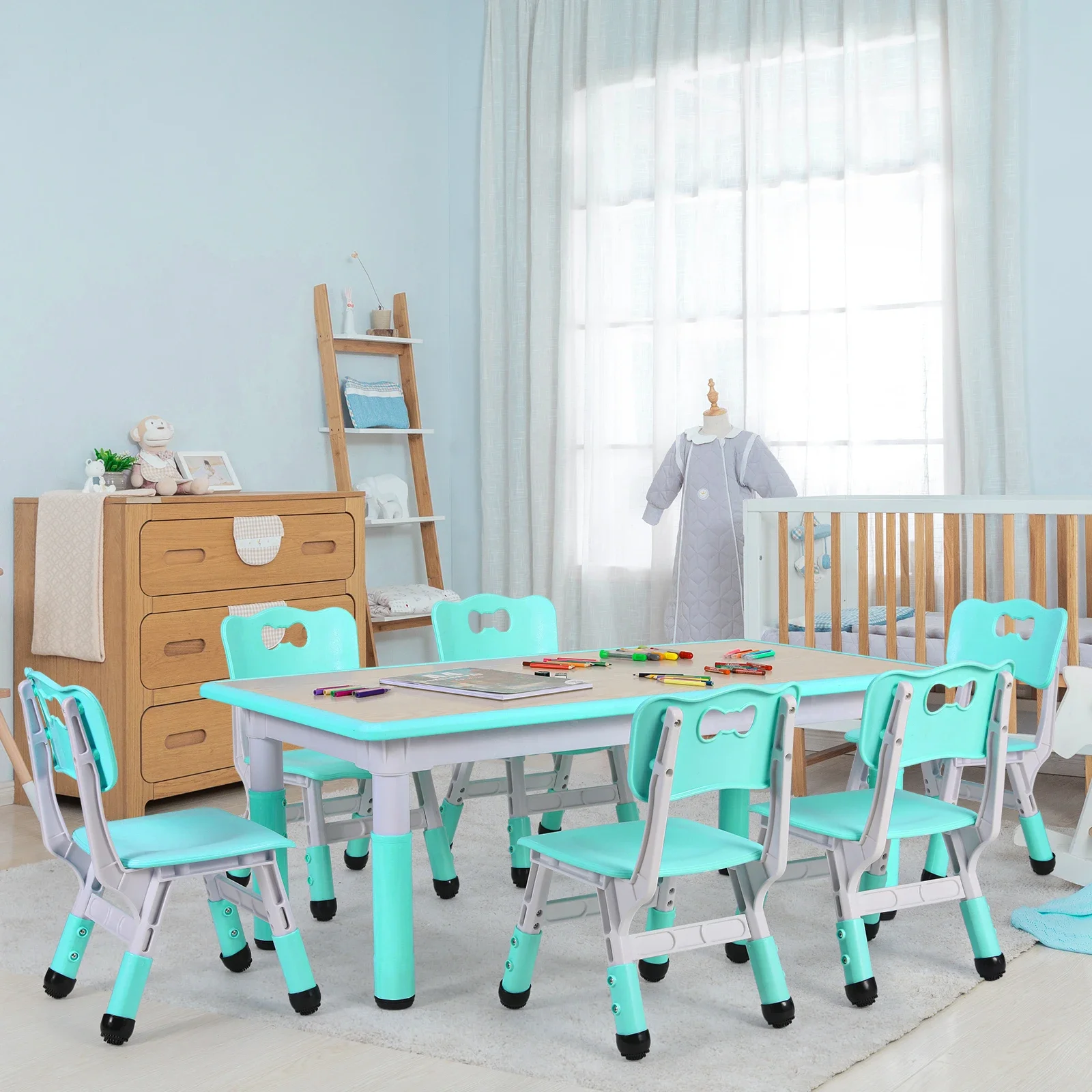 Kids Table and 6 Chairs Set He - Kids Outdoor Table And Chairs recension och pris